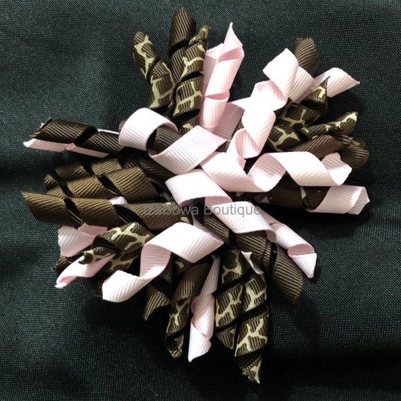 Pink & Brown Giraffe Korker Bow HANDCRAFTED -kids- (2) - Picture 3 of 3